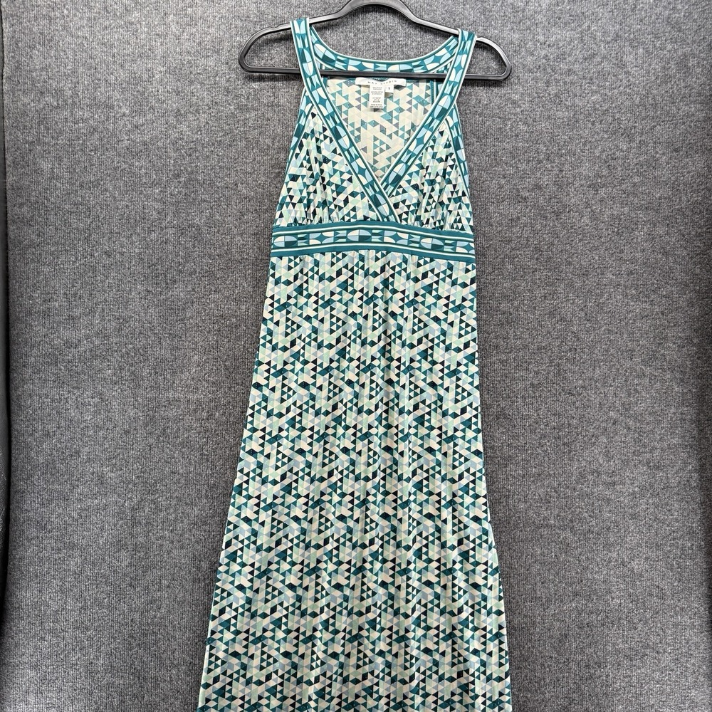 Max Studio Dress Size S Green Geometric V-Neck Sleeveless Maxi Long Vintage 90s